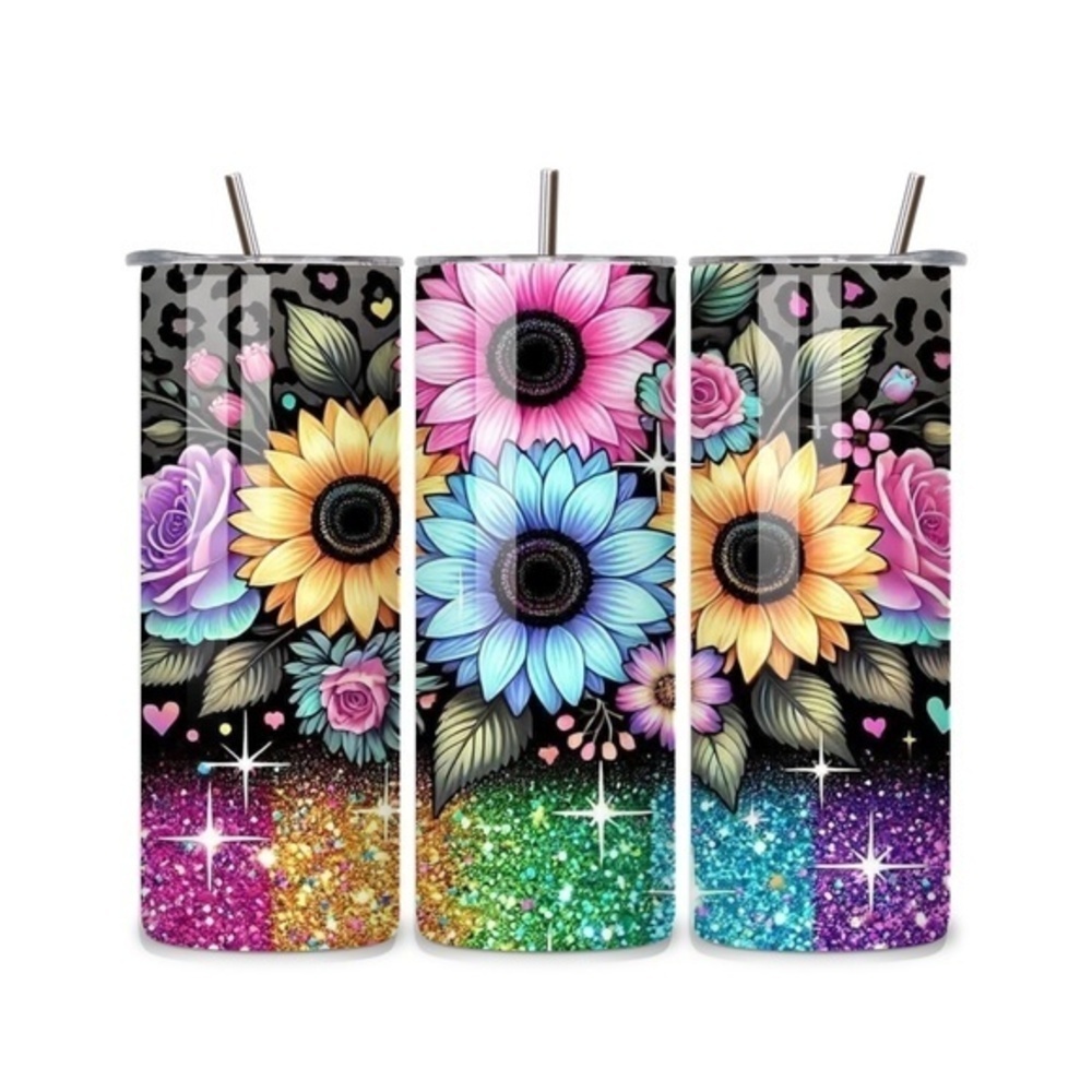 Sunflower Rainbow Glitter 20oz Stainless Steel Tumbler